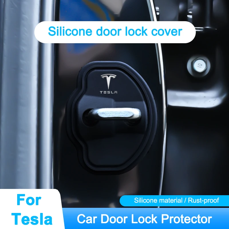 4Pc Car Silicone Door Lock coperture protettive serratura della porta fibbie Sticker per Tesla Model Y Model 3 2017-2023/MODEL3 Highland 2024