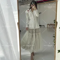 Customized Elegant Luxury Evening Dress Flowers Beaded Long Sleeve A-Line Shiny White Party Dress For Formal Occasion Prom Dress