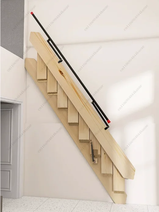 FMT Solid Wood Household Folding Stairs Attic Against The Wall Side Wall Hanging Retractable Invisible Wooden Ladders