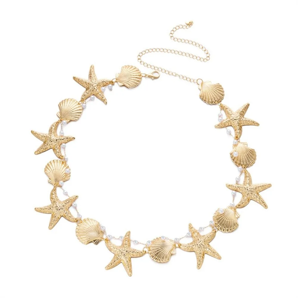 New Starfish Boho Waist Chain Conch Pendant Beads Belly Chain Seashell Imitation Pearl Bohemian Style Belt Beach