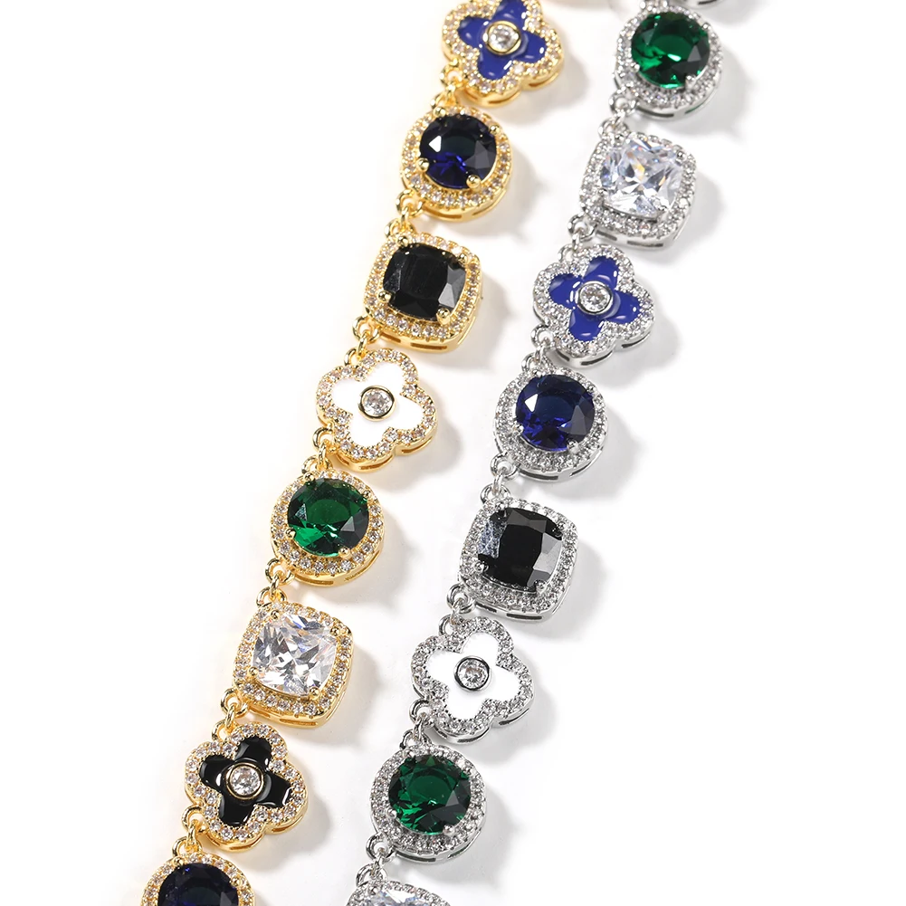 THE BLING KING Enamel Floral Chain Necklace Iced Out AAAAA+ Rainbow Cubic Zirconia Gem Necklace For Men Rock Hiphop Jewelry