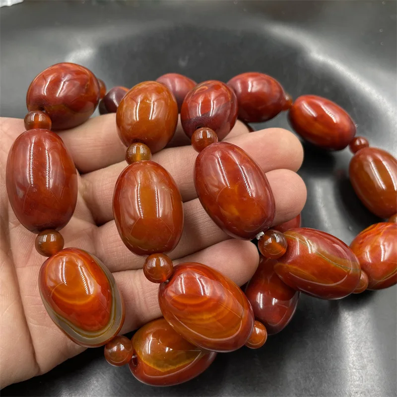 

Madagascar wrapped agate bracelet men's large red agate tube bead bracelet jade bracelet natural stone fashionable temperament