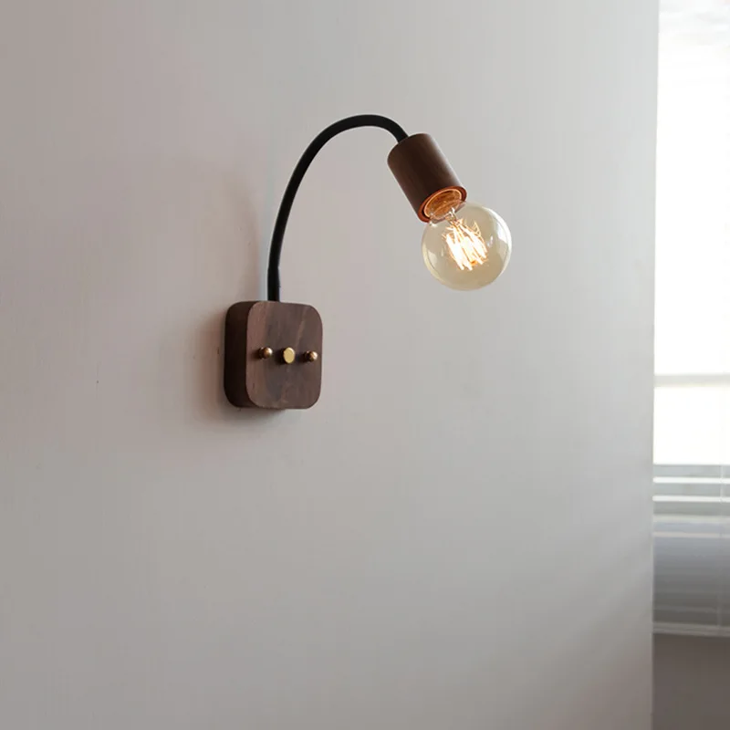 

Прикроватный настенный светильник из орехового дерева для спальни, ретро регулируемый вращающийся фон для гостиной, настенный светильник для входа, декоративная лампа