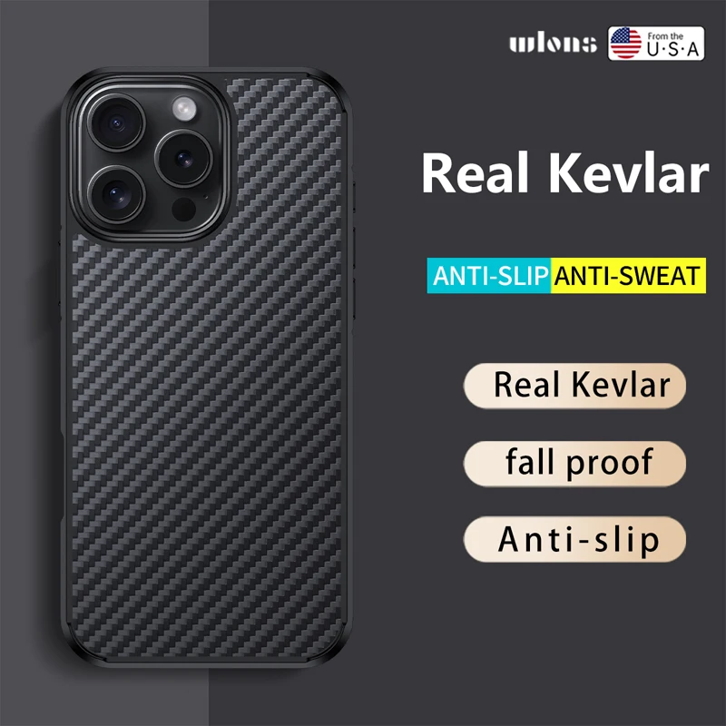 For iPhone 16 Pro Max ,16 Pro 16 Plus Case Magnetic Real Kevlar +TPU Slim Anti-Slip Genuine Aramid Fiber Cover for iPhone16