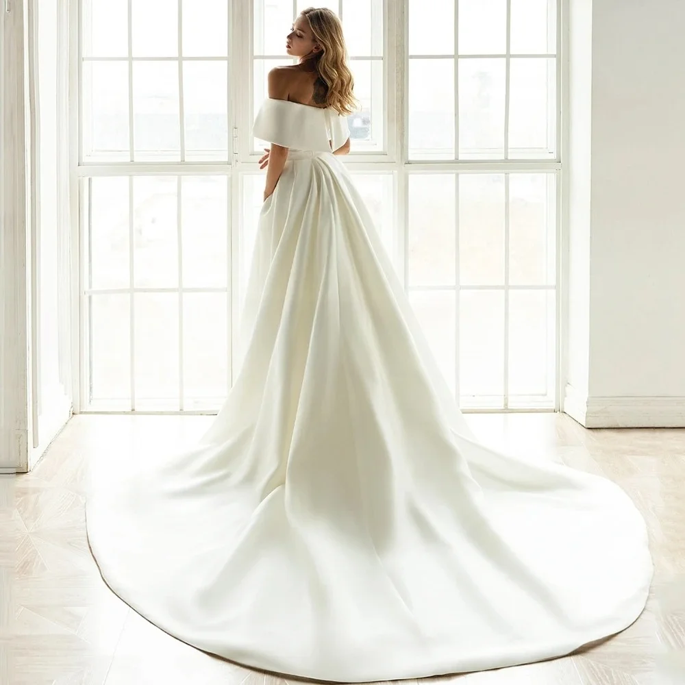 Maßgeschneiderte weiße, abnehmbare Brautkleider mit Schleppe, herzförmiger Ausschnitt, Satin, Meerjungfrauen-Stil, schulterfrei, Brautkleider nach Maß, individuelles Brautkleid