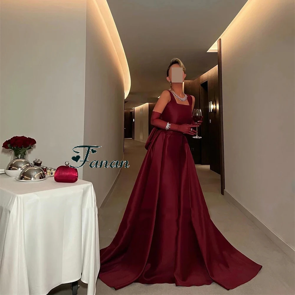 Customized Yipeisha Elegant Burgundy Satin Evevning Dresses Spaghetti A-Line Sauqre Collar Backless With Big Bow Party Wedding G