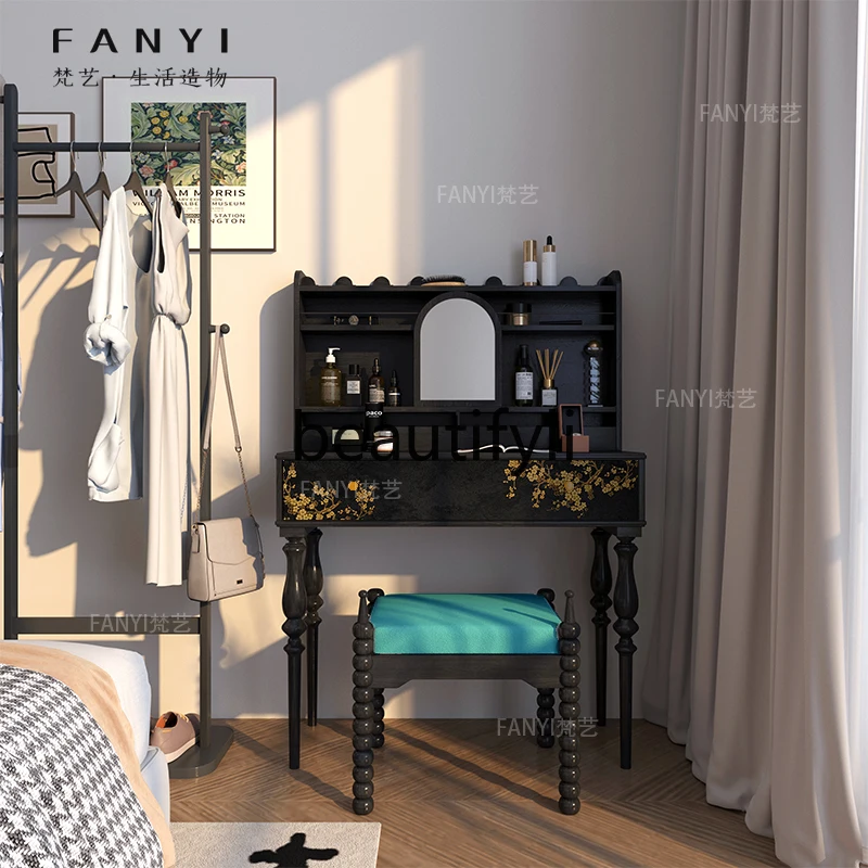 

New Style Dressing Table Classical Solid Wood Makeup Table Integrated Against The Wall Desk Can Be Customized