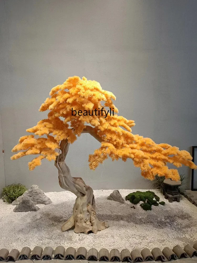 Artificial Greeting Pine Yellow Leaf Shape Fake Trees Indoor and Outdoor Landscape Furnishing Articles Decorative Tree