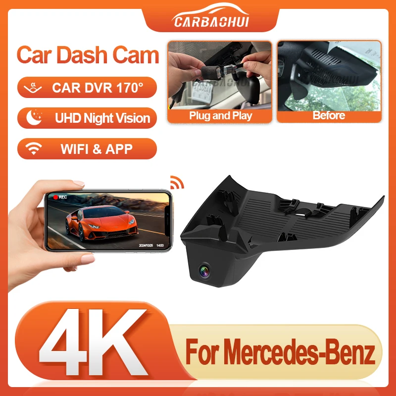 

Автомобильный видеорегистратор с Wi-Fi, видеорегистратор для Mercedes Benz E Class W214 S214 X214 2024, видеорегистратор, приложение для телефона с управлением ночным видением