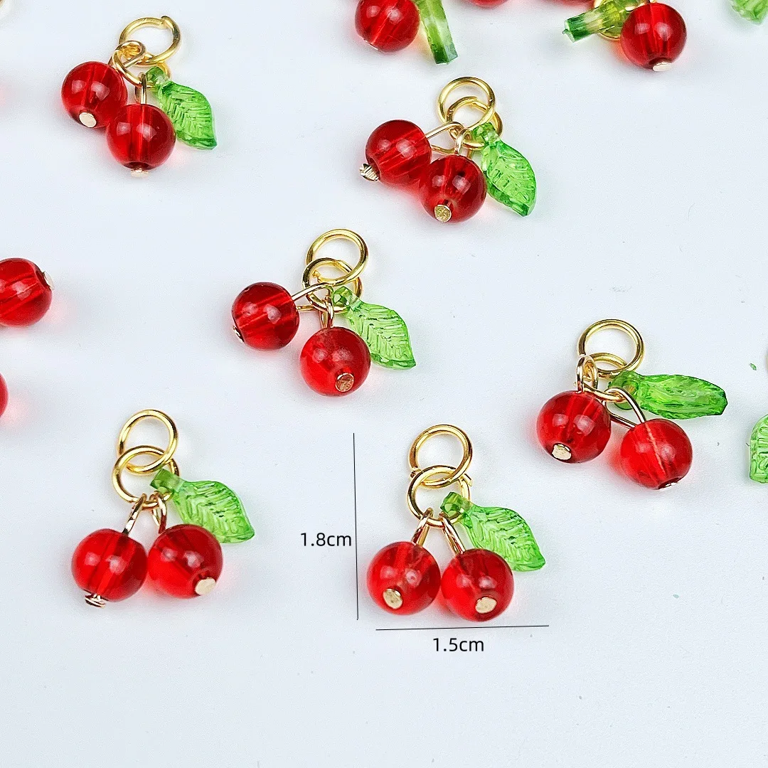 10Pcs Glass 3D Red Cherry Acrylic Charms Fruit Earrings Pendants for DIY Necklaces Keychains Jewelry Making Accessories