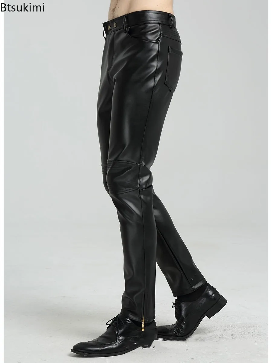 2026 الرجال بولي بنطال بنطال جلدي موضة سليم بنطال جلدي ربيع الخريف مرونة دراجة نارية السراويل مقاوم للماء النفط واقية الذكور السراويل