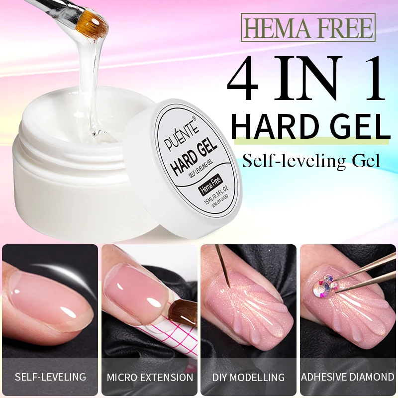 

15ML Self-leveling Gel Nail Polish Hema Free Clear Hard Gel Nail Extension 3D Modelling Rhinestone Glue Soak Off UV Nail Varnish