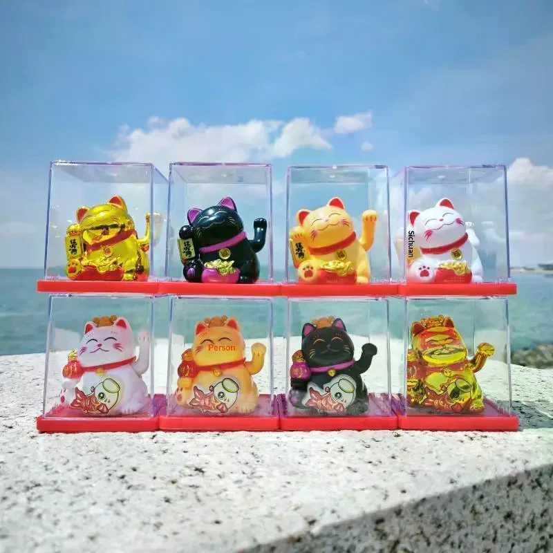 1Pcs Solar Powered Claws Movable Lucky Cat Decor 2inch Mini Lucky Cat Ornament For Desk Table Counter Bring Fortune Ornaments