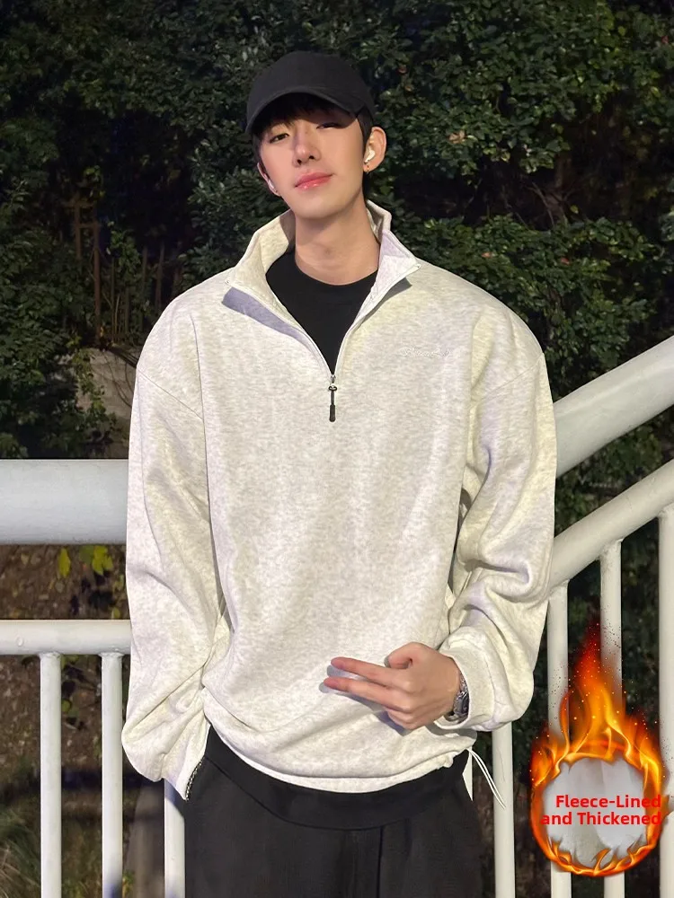 

Cleanfit Stand Collar Fce Lined Zip up Hoodie Men's Winter Lazy Sle Comfortable Long Sve Sweatirt Stand Fit
