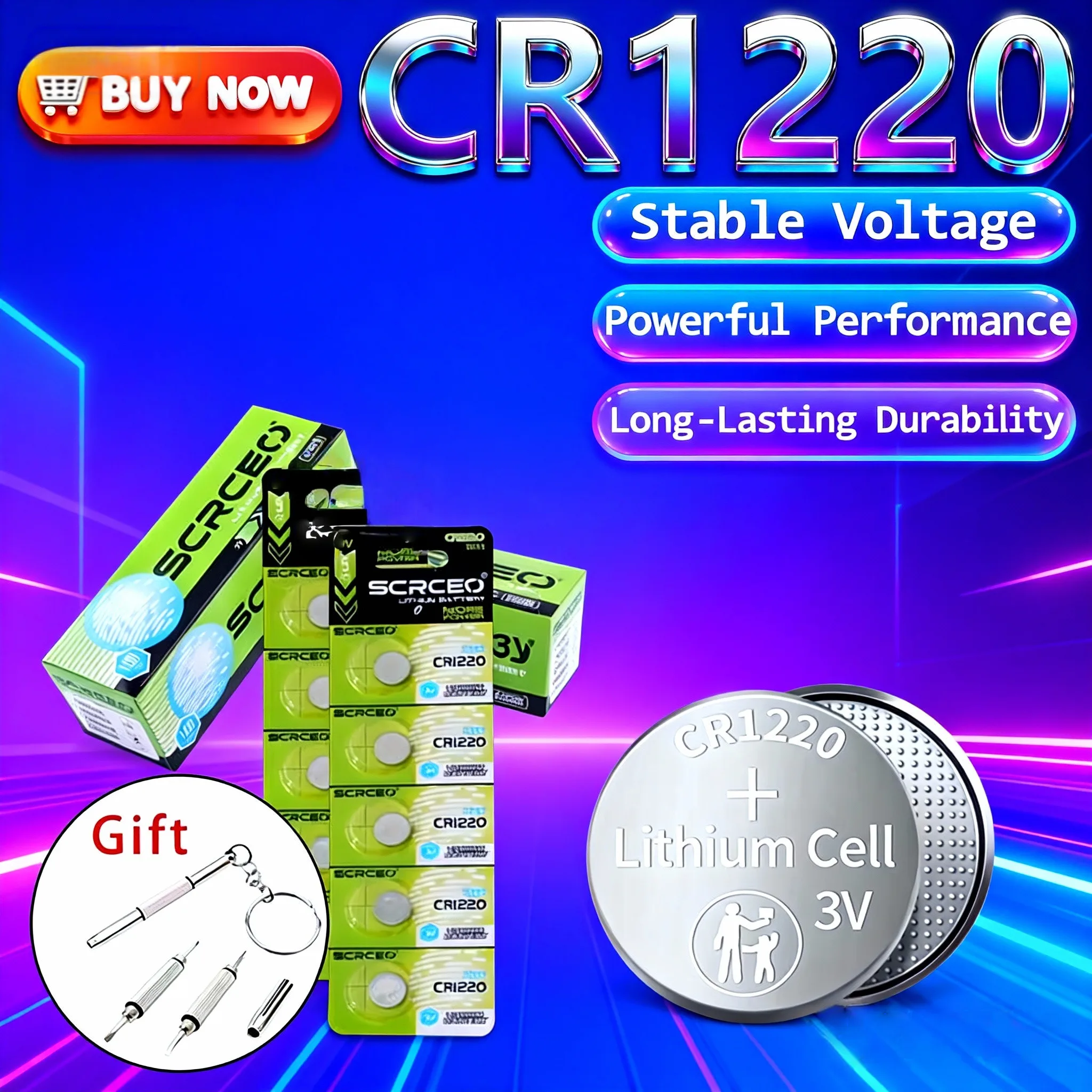 

CR1220 3 В литиевая батарейка типа «таблетка» Высококачественная замена для ключей от машины, часов, игрушек, электроники