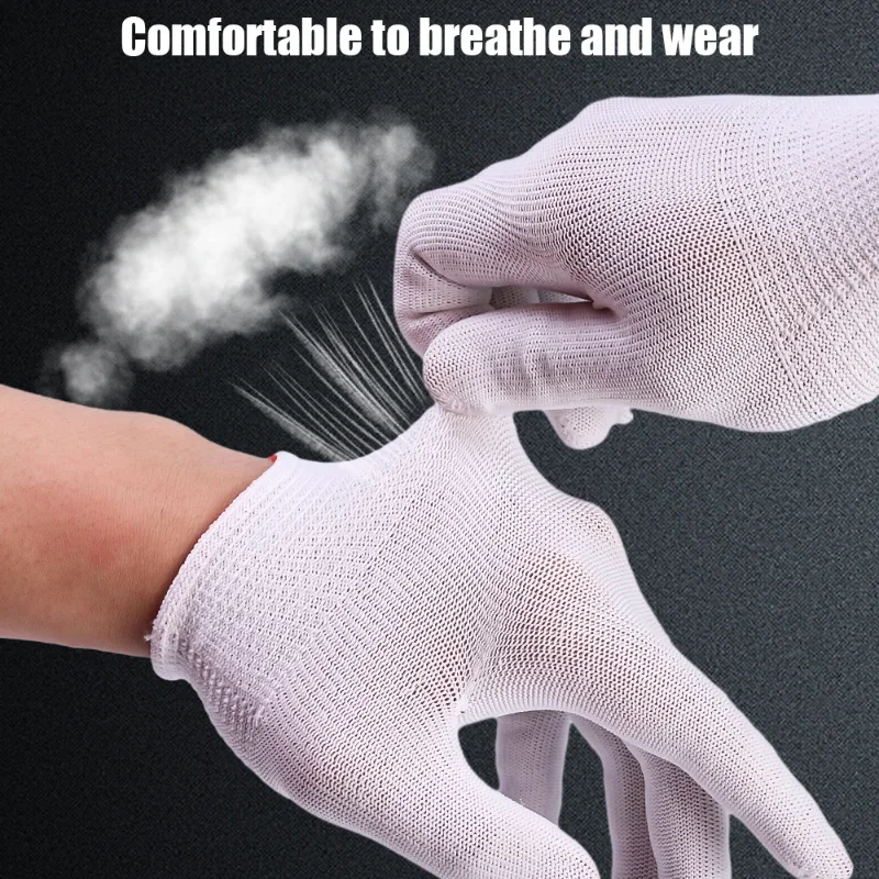 1/4Pairs White Thin Nylon Gloves with Elastic Wrist Opening Work Gloves Non-slip Gloves for Labor Work Gardening Household Goods