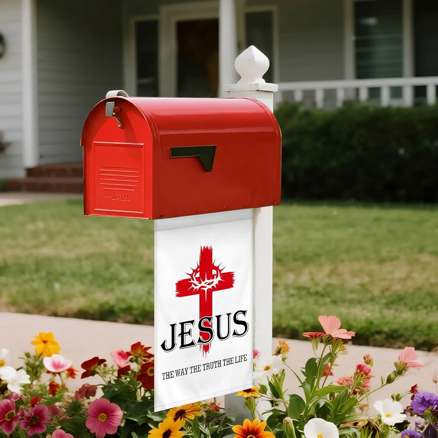 Jesus The Way The Truth The Life Garden Flag 12x18 Inch Double Sided Faith Over Fear Christian Garden Flags for Porch, Patio hhz