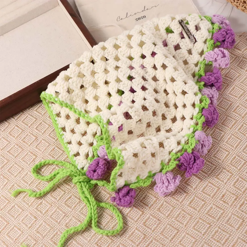 

Элегантная повязка для волос, вязаная повязка на голову, треугольный тюрбан с цветочным принтом, пляжный головной убор, аксессуары для волос для девочек, женский шарф для волос, детский