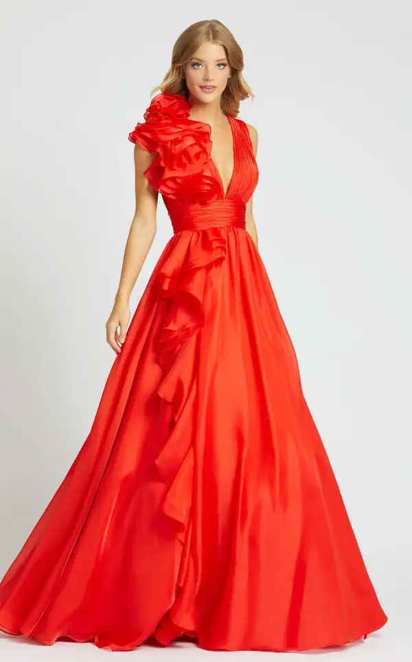 

Customized Exquisite Charmeuse Handmade Flower Ruffle Pleat Sash A-line V-neck Long Dresses Bespoke Occasion Dresses Retro Sexy