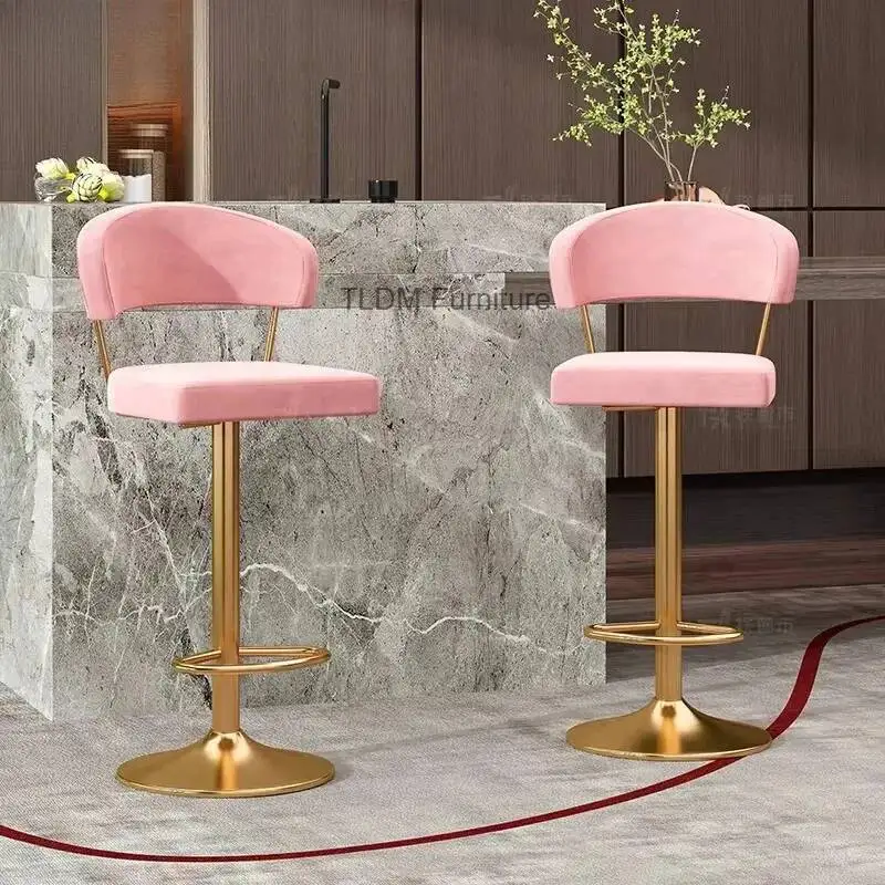 

Современный барный стул из вельвета с регулировкой высоты - поворотный стул для барной стойки со спинкой, металлическое основание для кухонного острова или бара