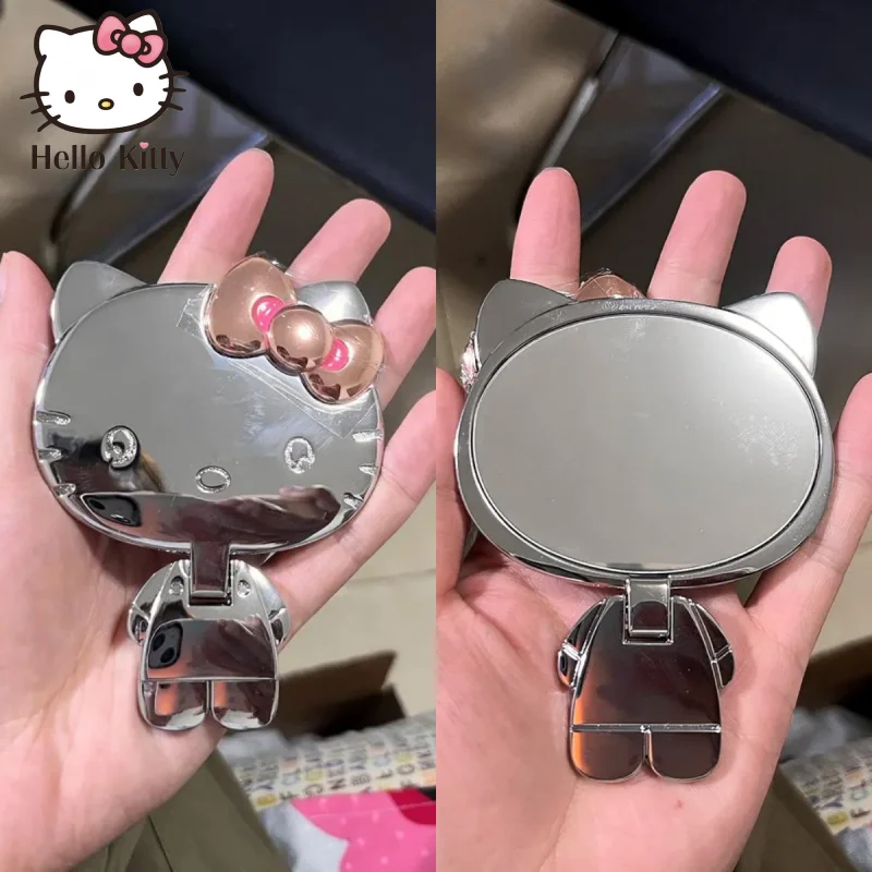 Hot Sale Hello Kitty Shiny Sticking Diamond Makeup Mirror Cartoon Lovely Mini Mirrors And Combs Combination Portable Girl Gifts