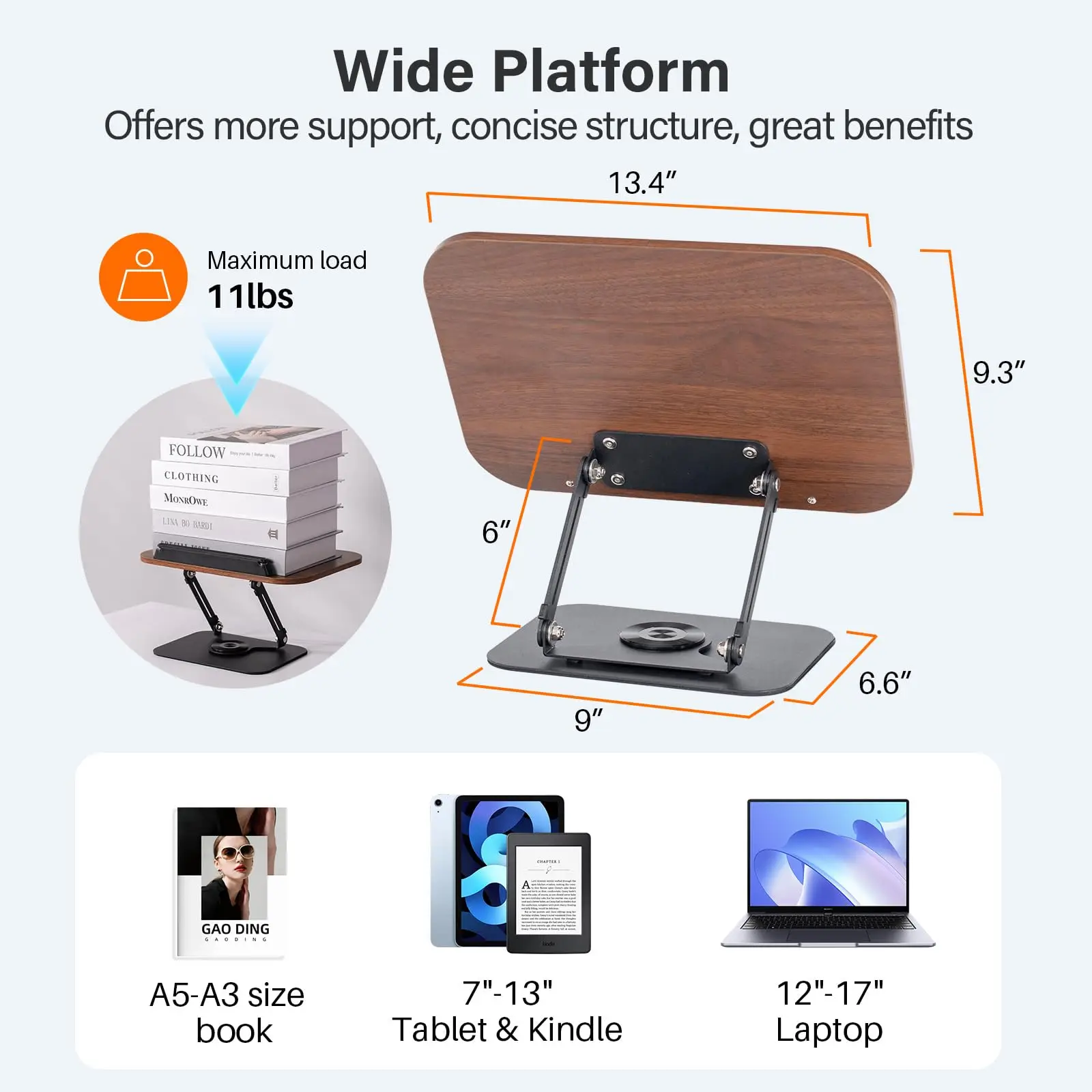 Book Stand for Reading, Adjustable Book Holder, Foldable Book Holder for Desk Hands Free, Display Stand for Office, Kitchen