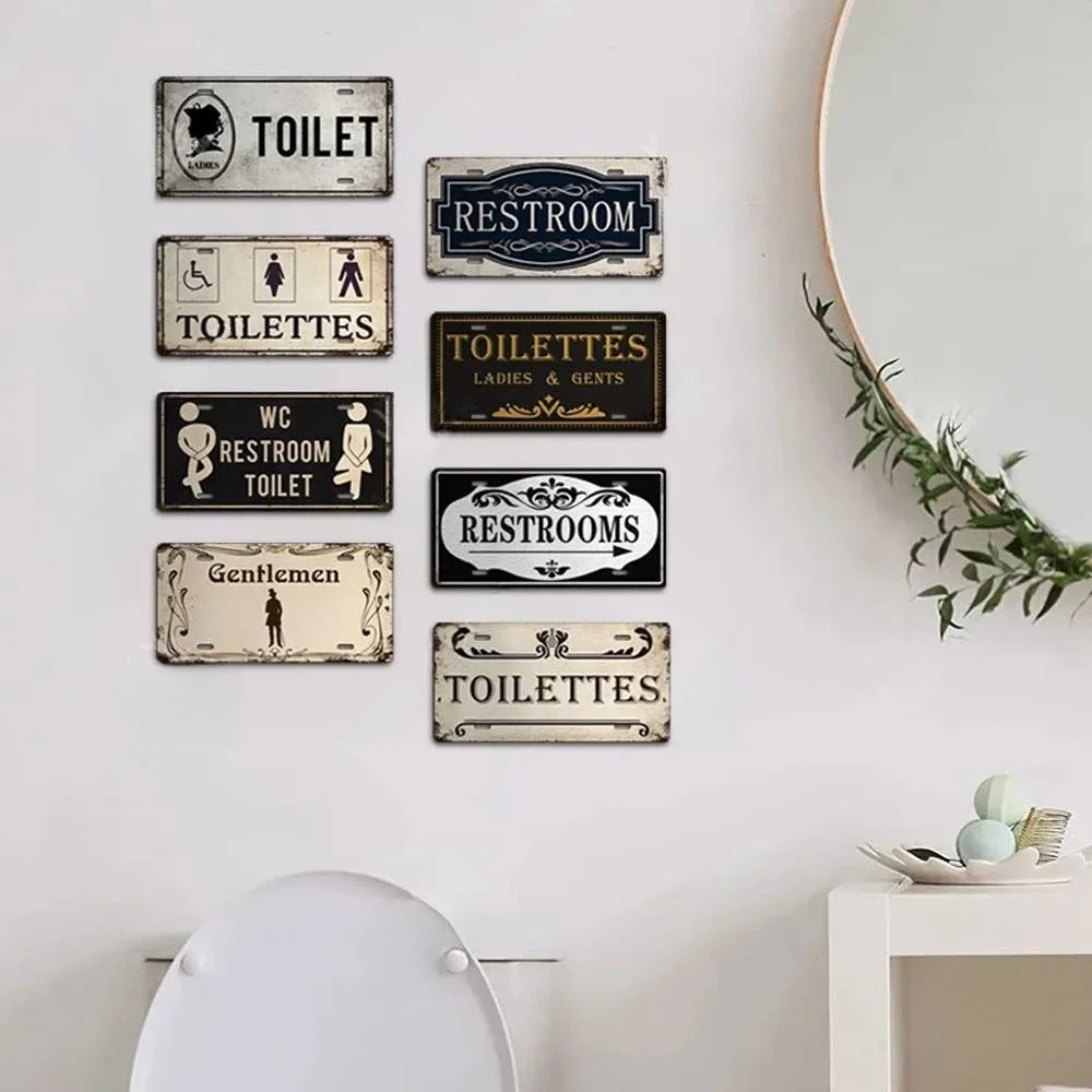 Vintage Restroom Metal Sign Plaque Metal Aluminum Plate for Bar Club Toilet Bathroom Restroom Toilettes Door Bar Club Cafe Decor