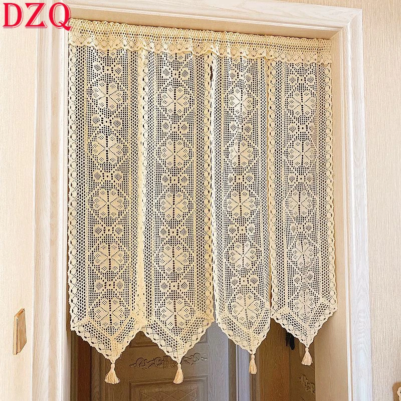 

American Country Crochet Hollow Door Curtains for Kitchen Door Manual Tassel Combined Curtains Family Decorate Partition #A137