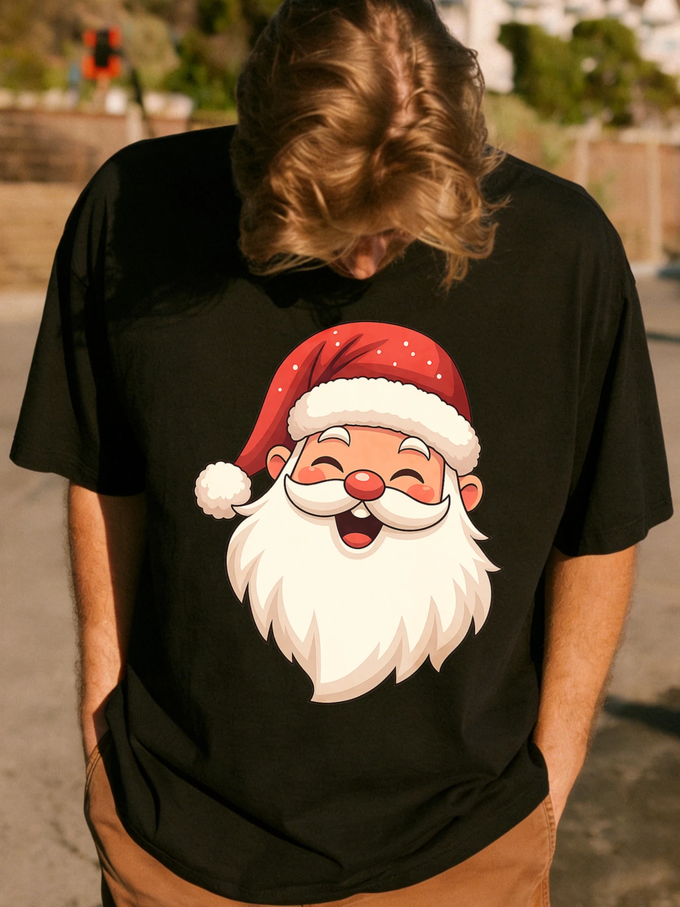 

Mens Cotton Oversized Funny Santa Claus Graphic Printed Short Sleeve T Shirt for Men Summer Casual Everyday Gift