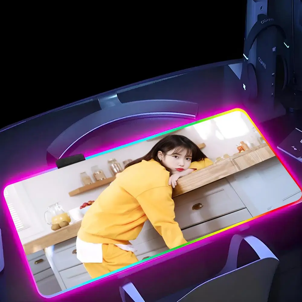 

Singer I-IU L-Lee J-Ji-Eunss MINISO Mouse Pad RGB Gaming Mousepad LED Large Gamer Mousepads XXL Keyboard Pads Luminous Desk Mat