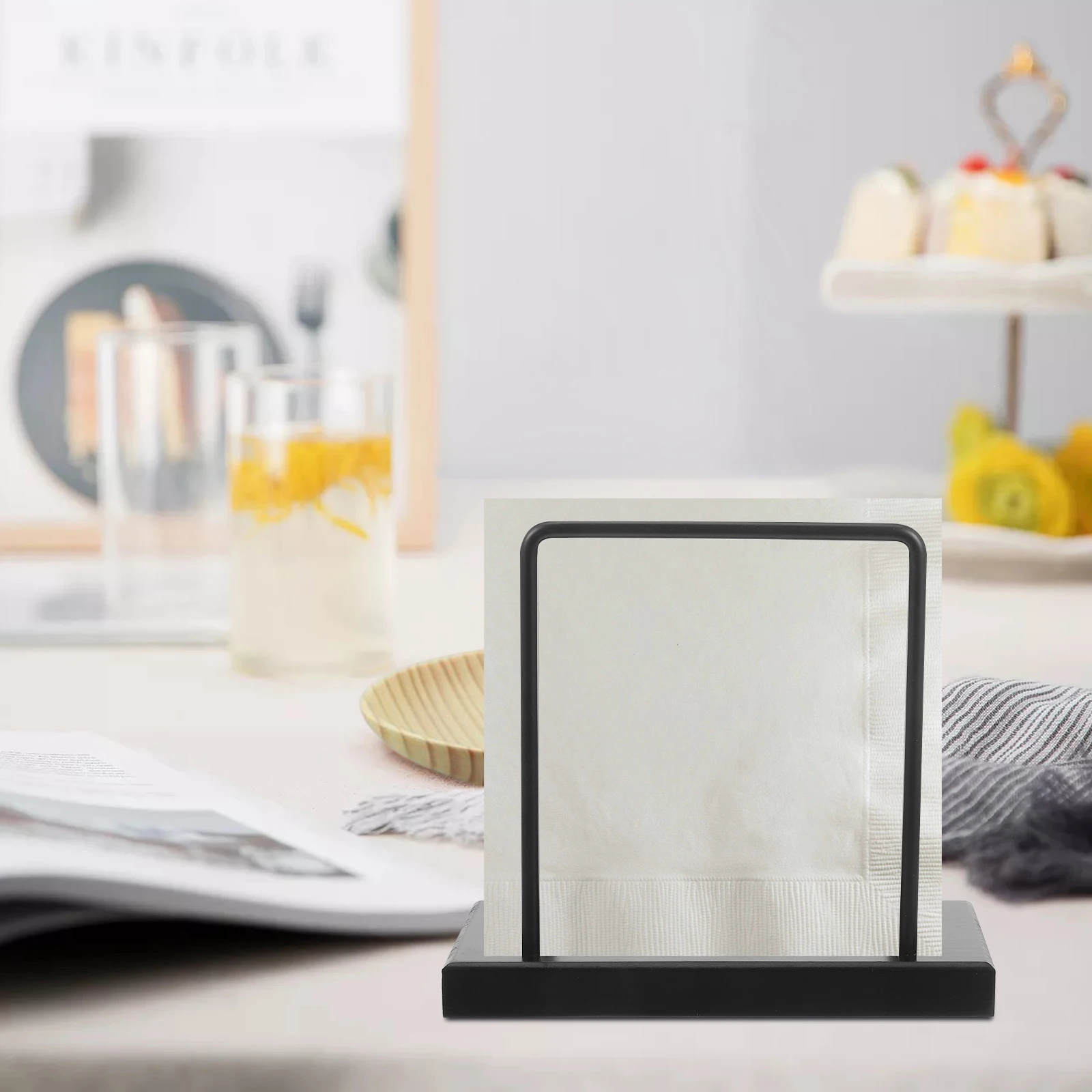 

Iron Napkin Holder With Wood Base Modern Rustic Design Kitchen Dining Table Organizer Paper Tissue Storage Dispenser