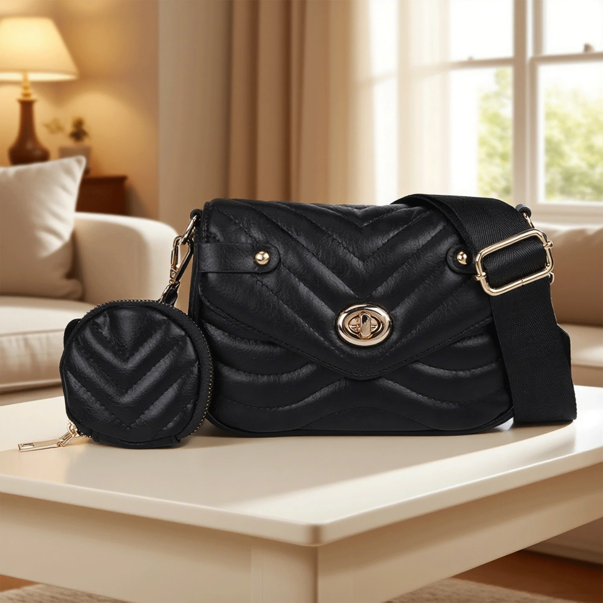 

Black Quilted Crossbody Bags for women Designer Shoulder Handbags Small Purse