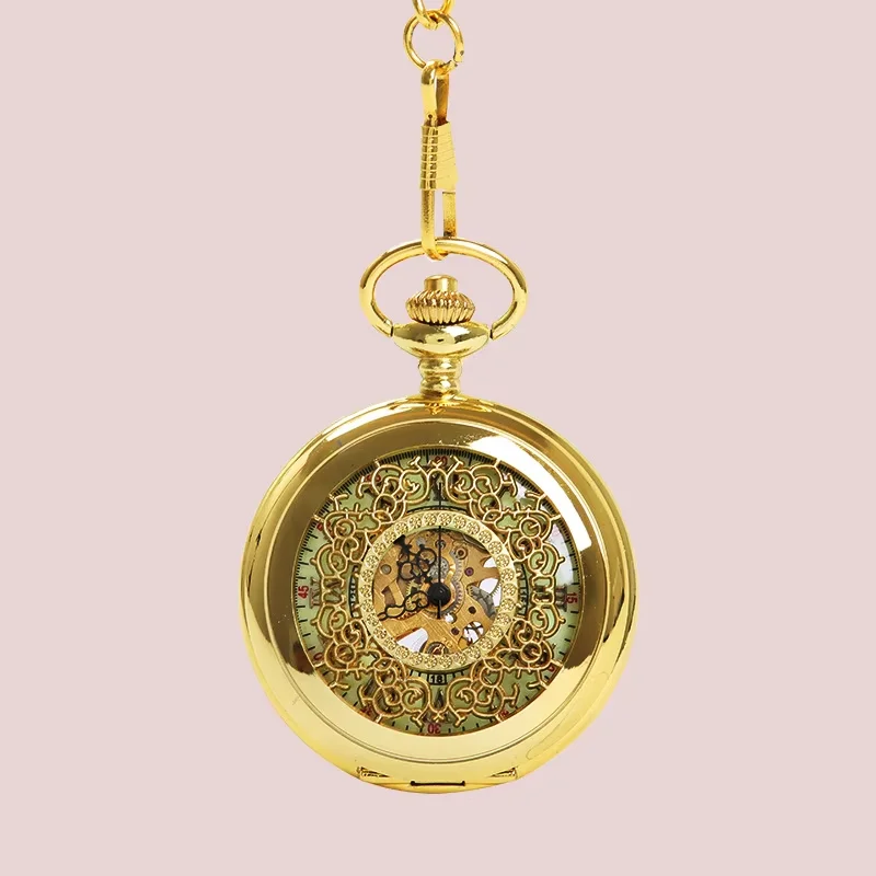 8935Golden dense flower inlaid gold ancient Roman scale luminous display pocket watch classical mechanical pocket watch