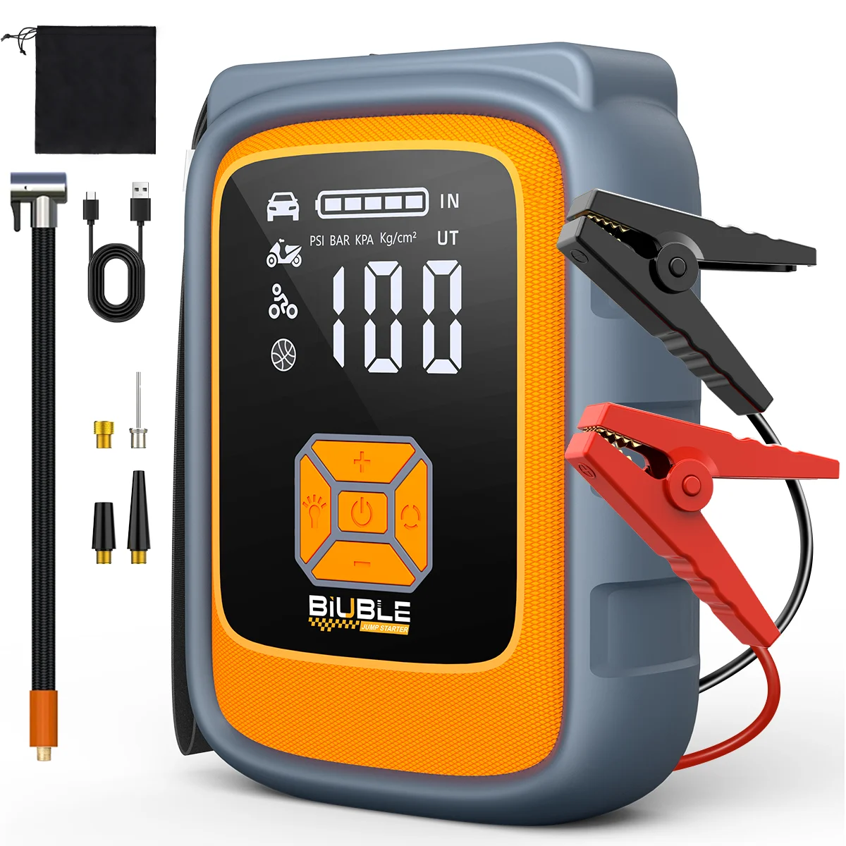 1500A peak Multi-functional Emergency Start Power Supply with Air Pump, 150PSL Portable Car Battery Starter, Digital Tire Inflator, Suitable for ALL Gasoline Or 10L Diesel Battery, LED Emergency image 3