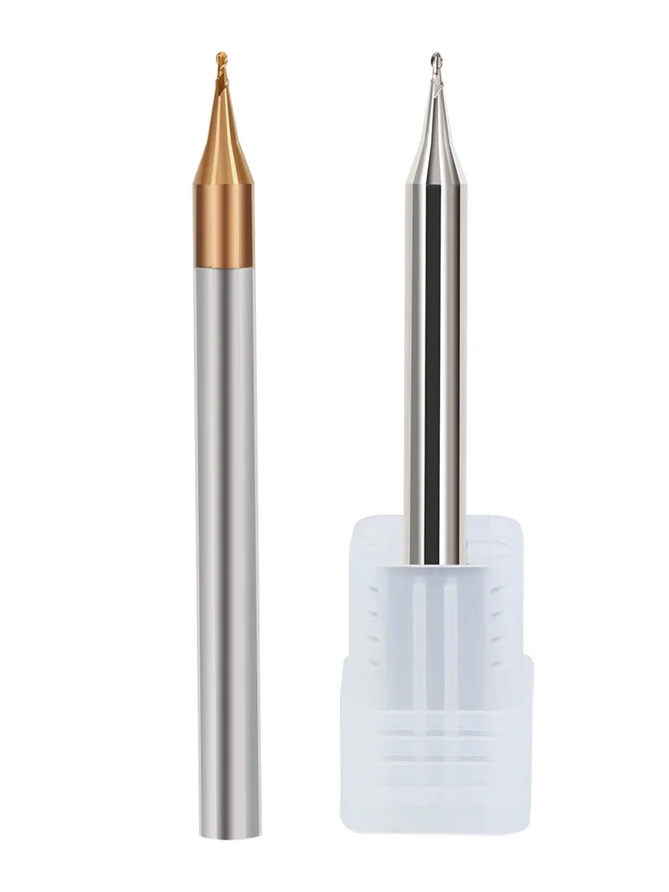 OUIO 2 Flute HRC60 Micro Ball End Mill Tungsten Carbide Flat 4mm Shank Milling Cutter CNC Engraving Bit R0.1-R0.45mm Ball Mill
