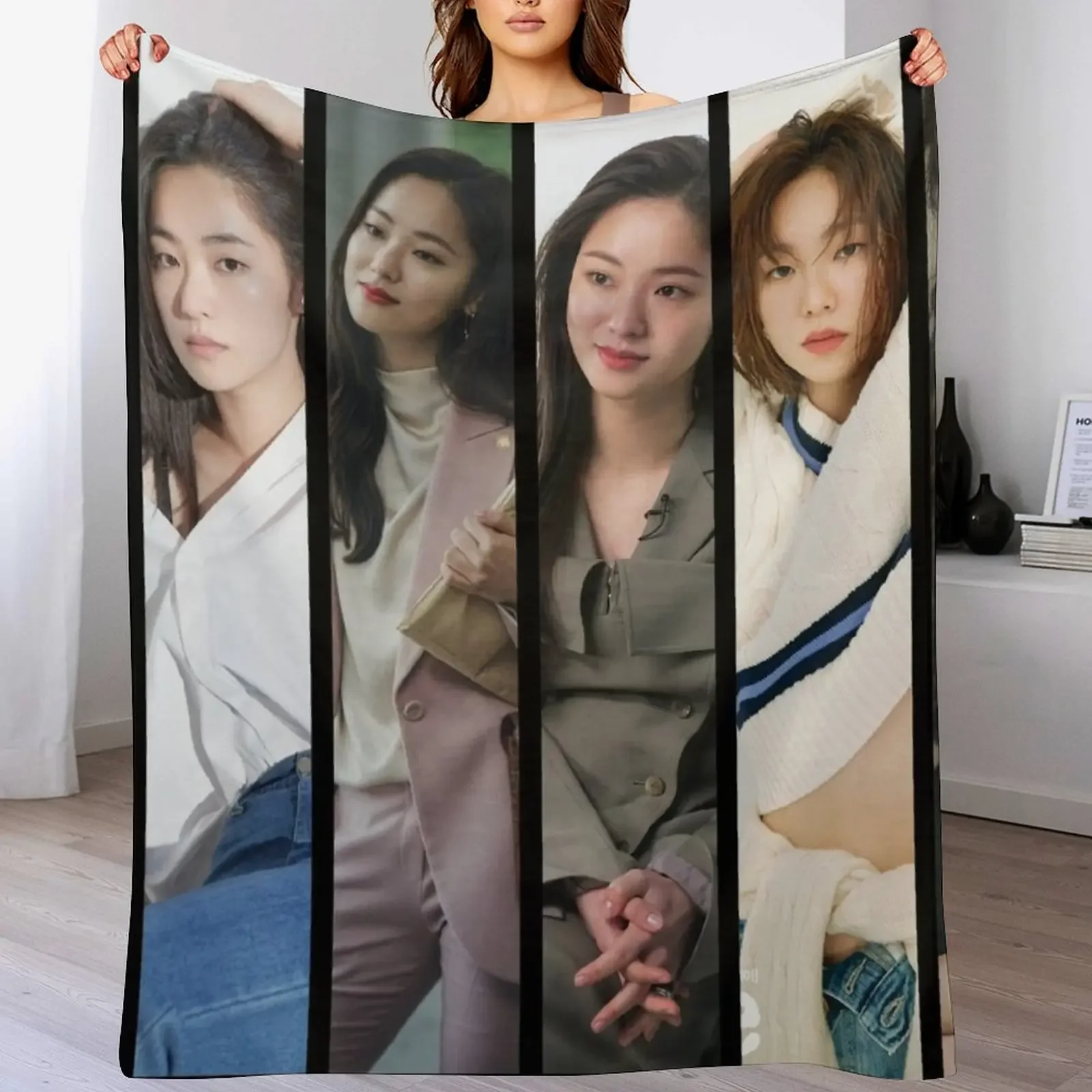 

Vincenzo Ms Hong Cha Young Jeon Yeo Been Collage Throw Blanket wednesday Winter beds cosplay anime Bed Fashionable Blankets