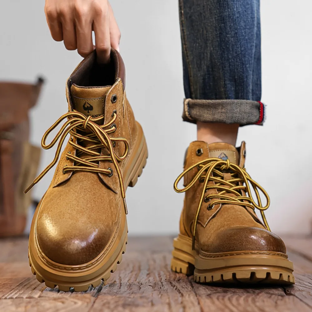 Fashion Men Boots Spring Comfortable Platform Leather Shoes Men Trend Brown Non-slip Work Boots for Men Casual Shoe Cowboy Boots