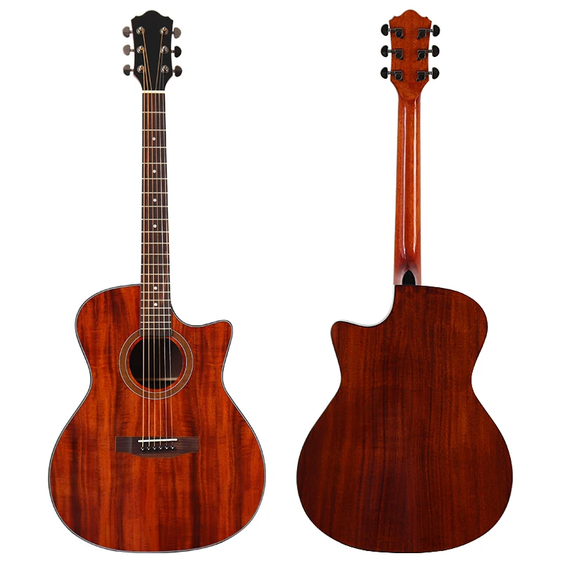 Solid Wood Acoustic Guitar, Spruce Top, Black Color, High Gloss, Cutaway, Folk, New Arrival, 41 inch