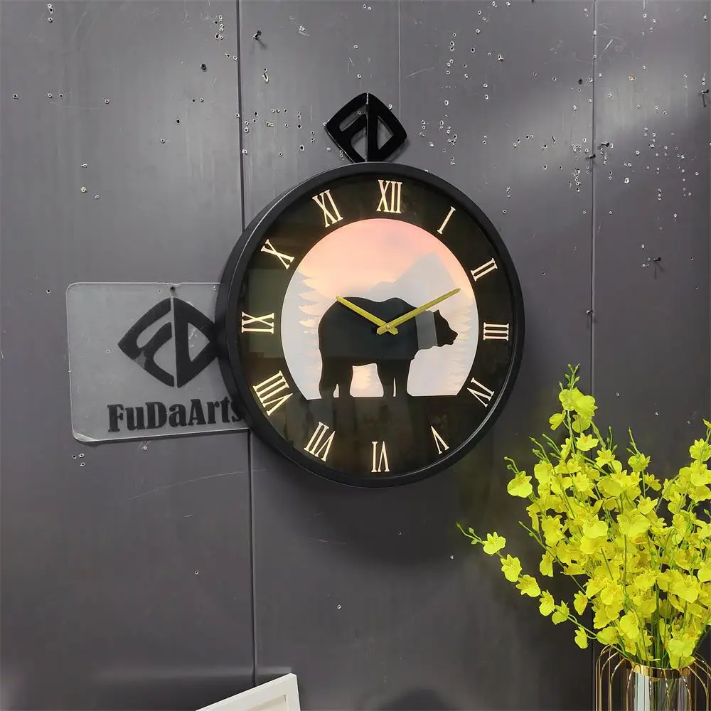 45CM With Led Night Light Modern Minimalist Art Deco Luxury Iron Design Wall Clock  for Living Room Home Decor