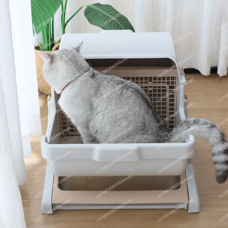 

Semi-automatic cat litter box anti-splash oversized semi-closed cat toilet manufacturer wholesale lazy cat toilet