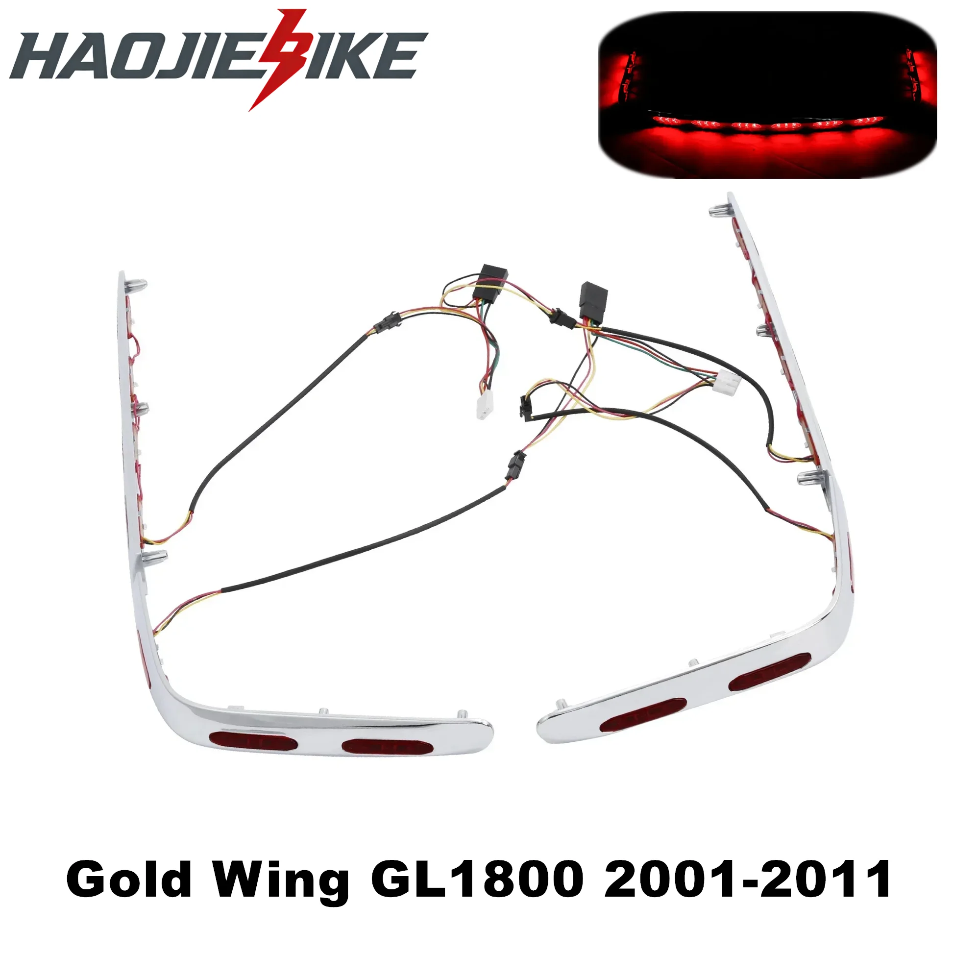 Rear Trunk Saddlebag Trim w/ LED Light Set For Honda Gold Wing 1800 GL1800 2001-2011 Motorcycle Clear/Red/Smoke