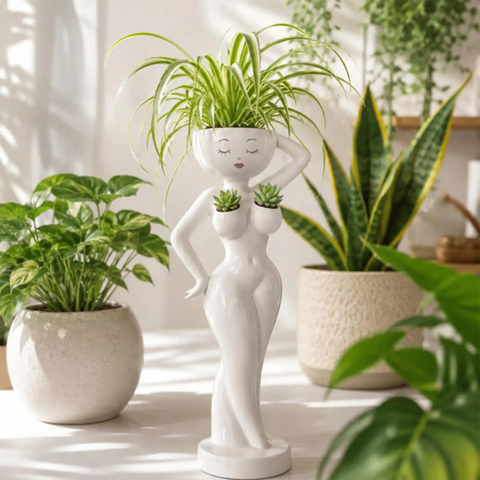 Funny Cactus Succulents Pot Mini Resin Female Body Flowerpot Resin Flower Pots Decoration For Home Balcony Office Desktop