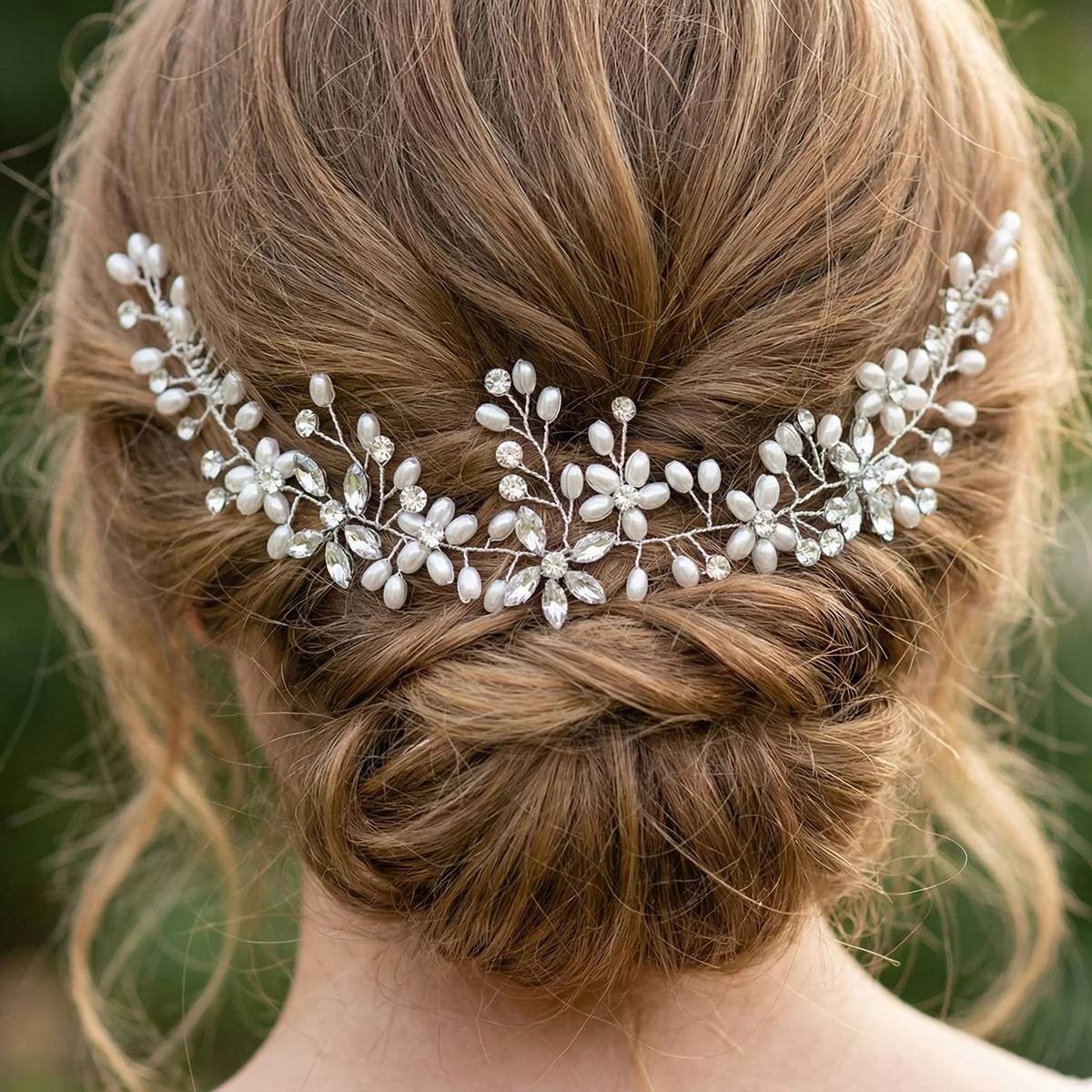 Handgefertigter Silber-Perlen Braut-Haarkranz Strass Hochzeits-Kopfschmuck Doppelkamm Haaraccessoires für Frauen Prom-Haarschmuck