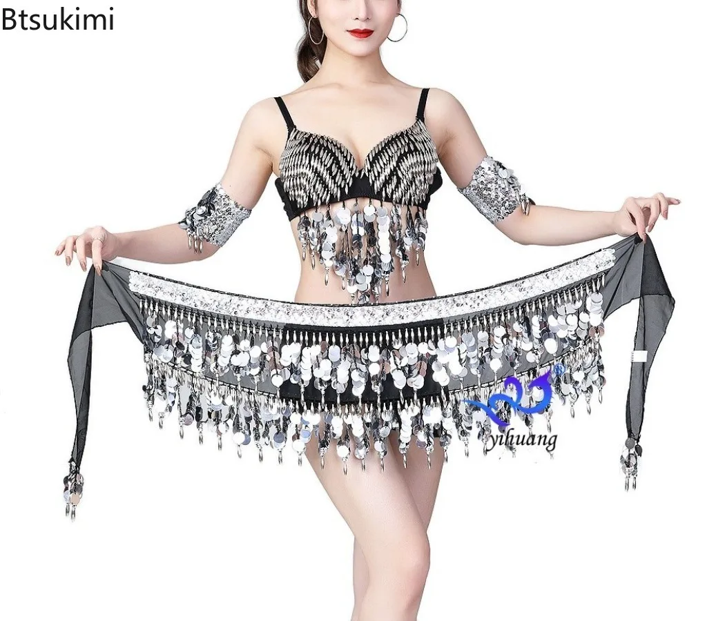 2025 Women's Belly Dance Scarf Waist Accessories Tassels Latin Dance Practice Dress Sequins Hip Scarves Dancetassel Waist Chain