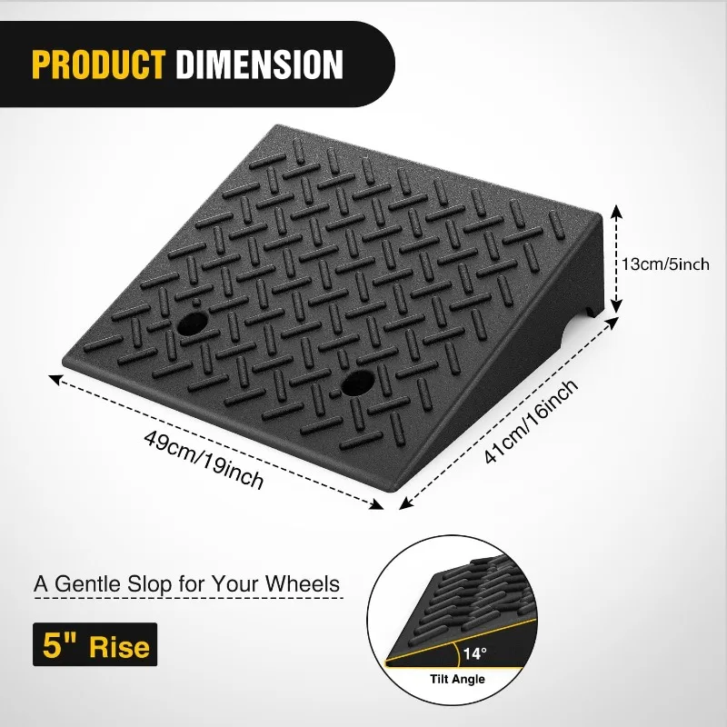 Rubber Curb Ramps, 5 Inches Rise Height Heavy Duty Rubber Threshold Ramp, Portable Driveway Ramps for Cars Wheelchairs