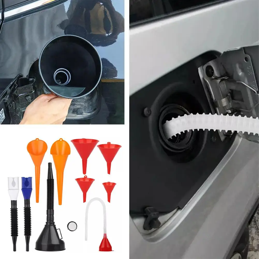 Multi Piece Combination Funnel Set Car Plastic Long Stem Funnel With Filter Flexible Hose Gasoline Fuel Refueling Tool