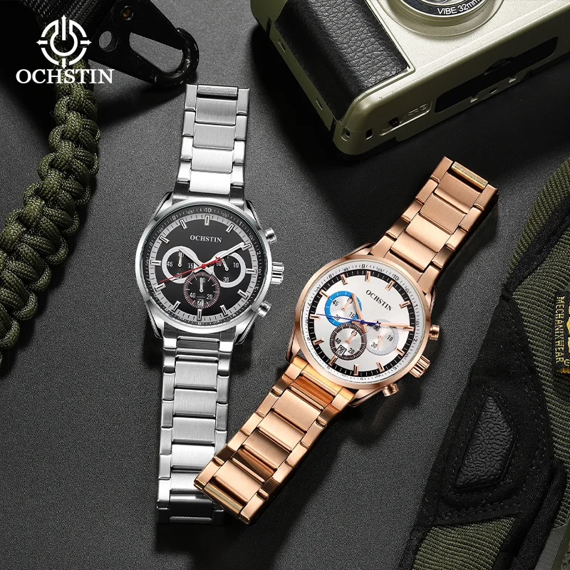 OCHSTIN جديد بيع ساعات حركة الكوارتز الرجال الفولاذ المقاوم للصدأ ساعة اليد مقاوم للماء الفاخرة ولكن منخفضة ساعة للذكور #1