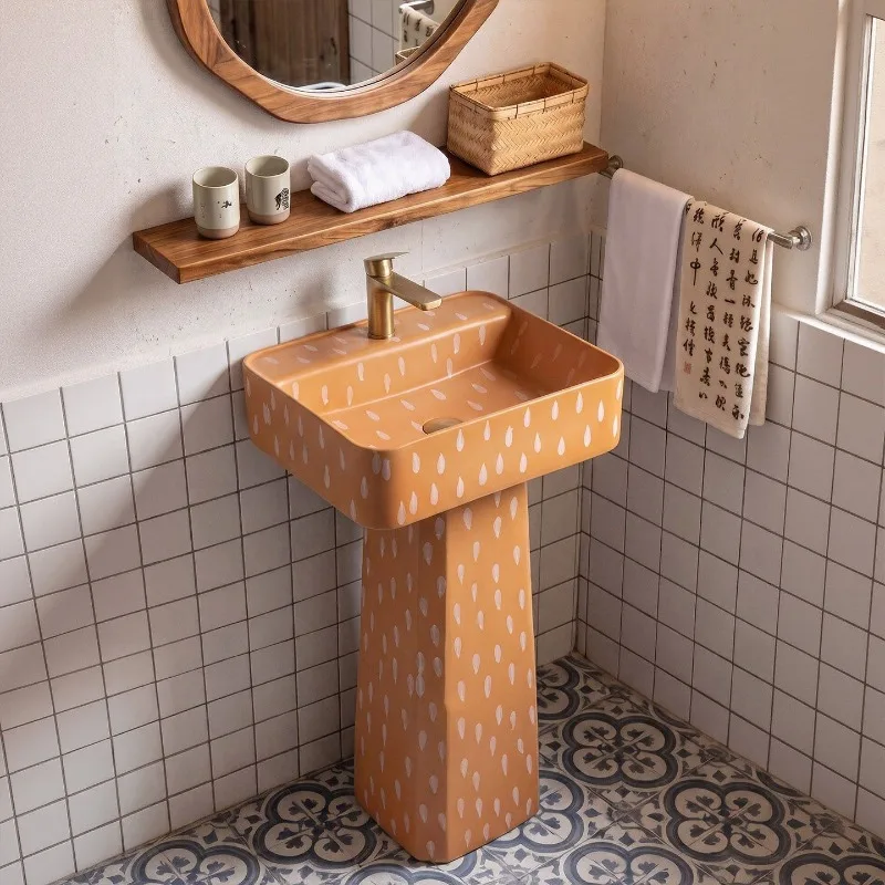 pattern column basin Internet celebrity bed and breakfast, floor wash basin simple ceramic integrated vertical washing table