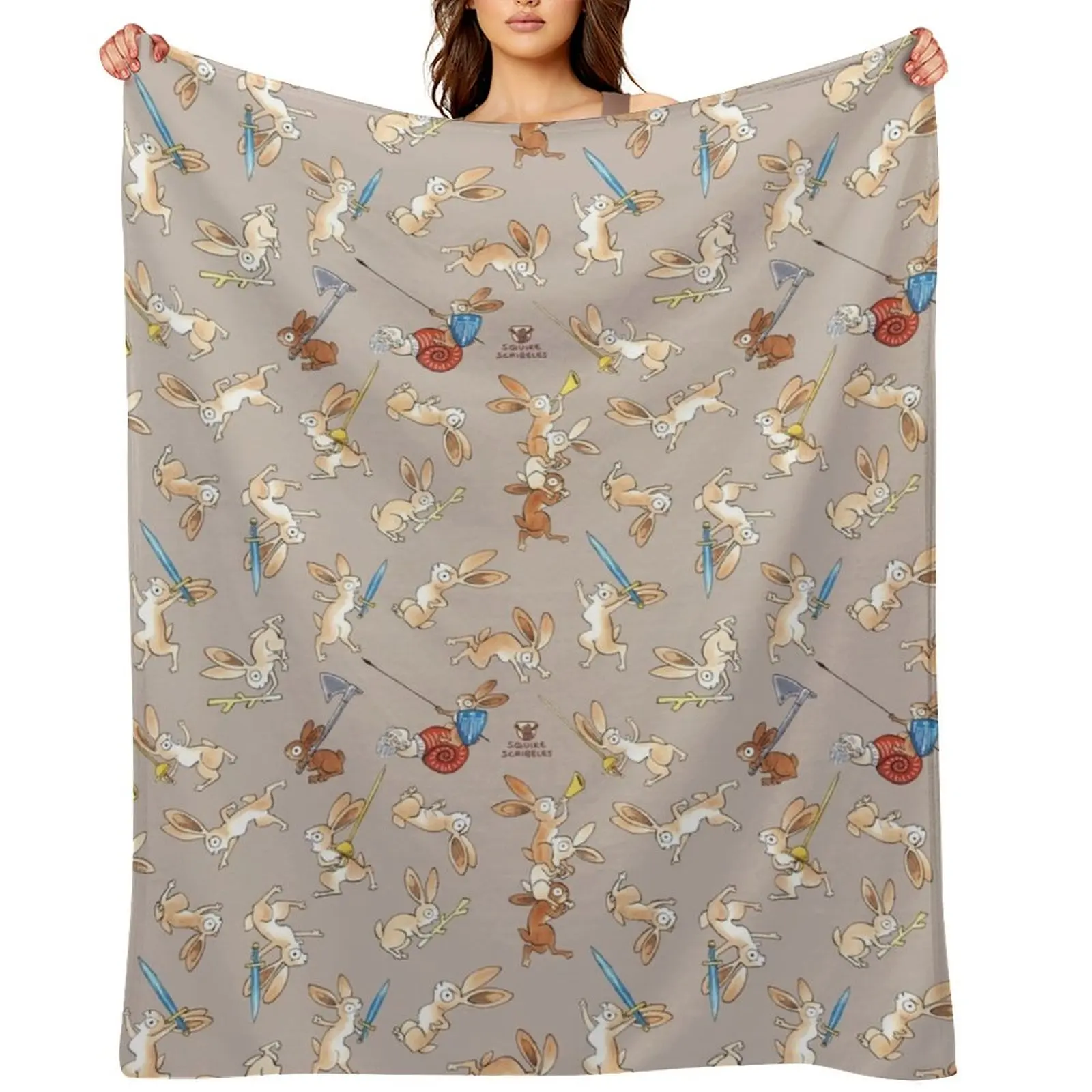 

Medieval Rabbits - WARM GREY version Throw Blanket Bed covers wednesday Thins christmas gifts Blankets