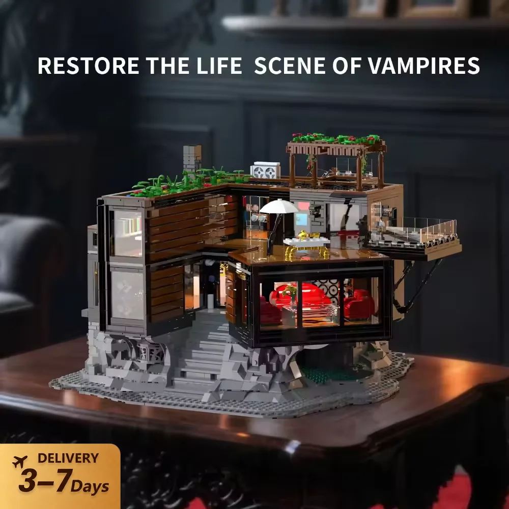 Klemmbausteine Vampir-Familie Filmhaus-Bausteine-Sets Stadtarchitektur Modulares Montagemodell Bausteine-Kit Heimdekoration Kreatives Spielzeug Geschenke für Erwachsene ﻿ 3388 Stück